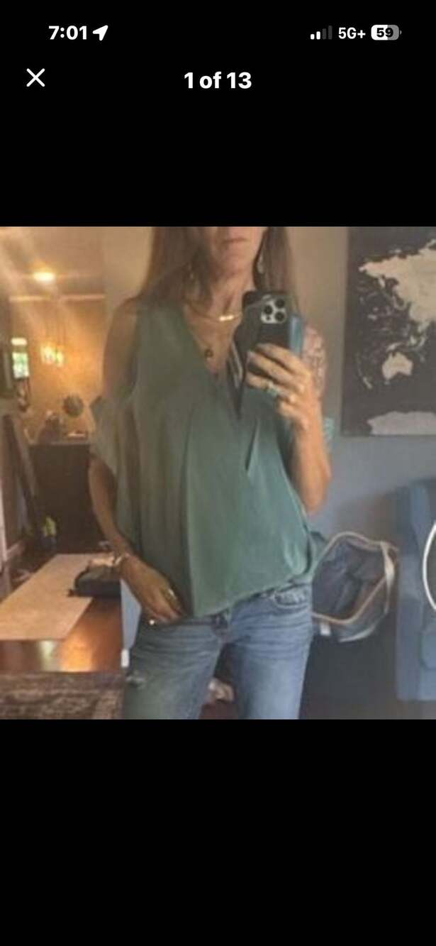 Bailey 44 Green Cold Shoulder V-Neck Crossover Blouse, Style 401-B904, Size Smal